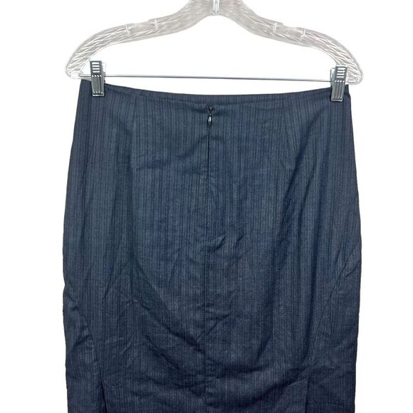 New York & Company Womens Pencil Skirt Pinstripe Blue Black Vented Zip Up Sz 6 - Picture 4 of 6
